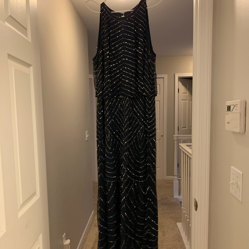 COPY - Adrienne Papell Art Deco Navy Dress - Picture 5 of 11